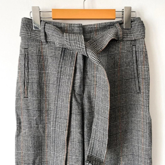 Aritzia Wilfred Jallade Tie Front Wool Blend Pants Trousers Grey Plaid Size 4 - Picture 5 of 8